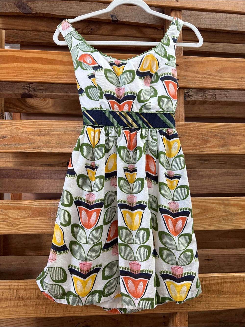 Judith March White Sundress with Green, Yellow and Coral Floral Print
